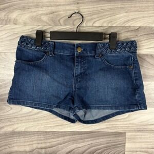Forever 21 Jean Shorts Womens 28‎ Blue Pockets Dark Wash Braided Waist Denim